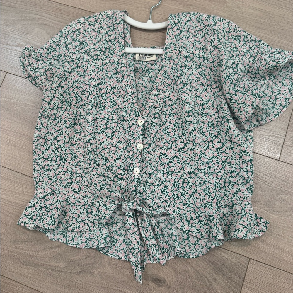 Show Me Your MuMu Floral Blouse - Green and Pink